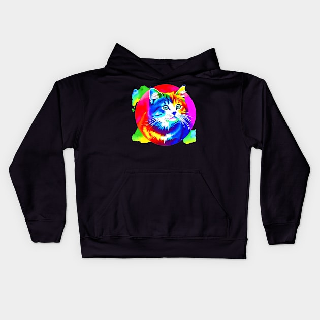 Colorful Rainbow Cats Digital Portrait (MD23Ar007b) Kids Hoodie by Maikell Designs